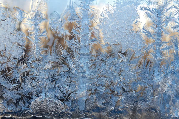 Frost on window glass close up abstract background photo texture — Stock Photo, Image