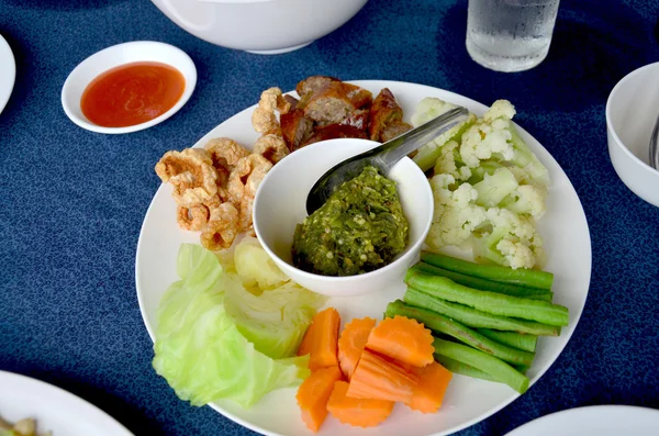 Northern Thai sausage and Green chilli dip with boiled vegetable