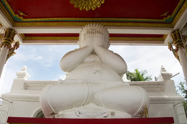 White fat buddha statue hand blind eye or see no evil buddhas st — Stock Photo, Image