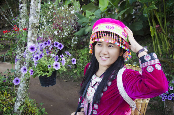 Thai women wearing costume traditional of ethnic hmong for take 