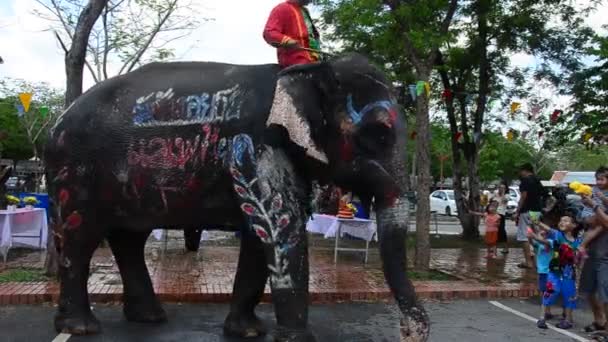 ソンクラン祭りの人々 と、タイのアユタヤで象 — ストック動画