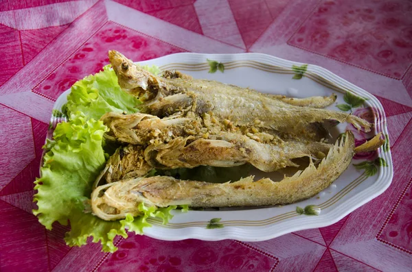 Ikan Sheatfish goreng atau ikan Siluridae sungai segar dengan bawang putih dan — Stok Foto