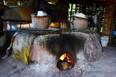 Tay insanlar yapmak kaya tuzu Ban Bo k için eski eski fırın kullanın
