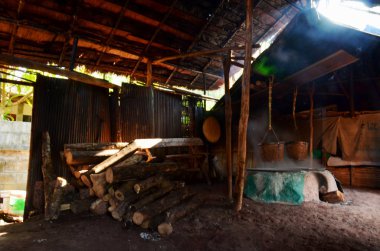 Tay insanlar eski eski soba için odun koyarak rock yapmak 