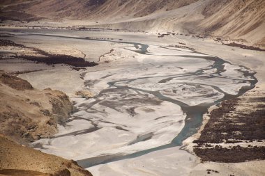 View landscape at viewpoint mountains range with nubra river whe