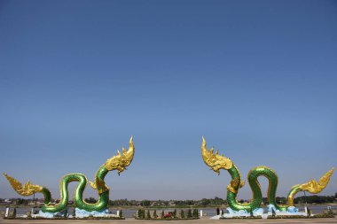 Landmarks and viewpoint with Naga statue of Nongkhai city at riv