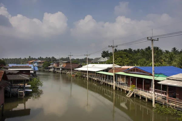 Ver Paisaje Del Río Amphawa Paisaje Urbano Ciudad Amphawa Vida — Foto de Stock