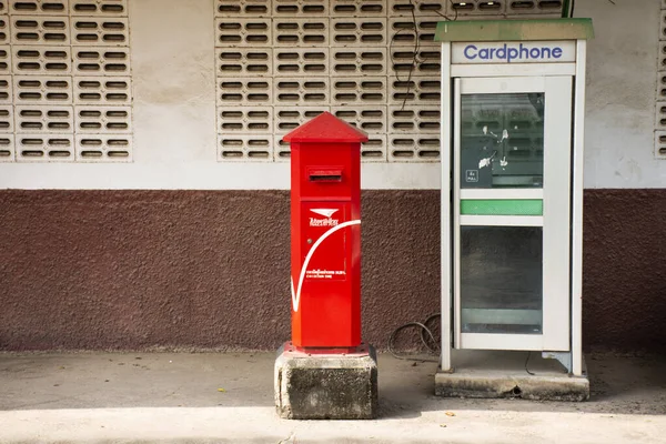 Samut Songkhram Tajlandia Październik Stary Telefon Publiczny Budce Czerwona Skrzynka — Zdjęcie stockowe