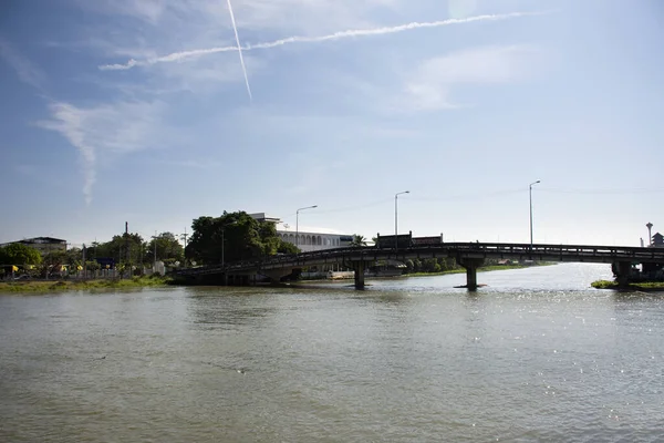 Mouvement Eau Rivière Tha Chin Pont Circulation Routière Marché Tha — Photo