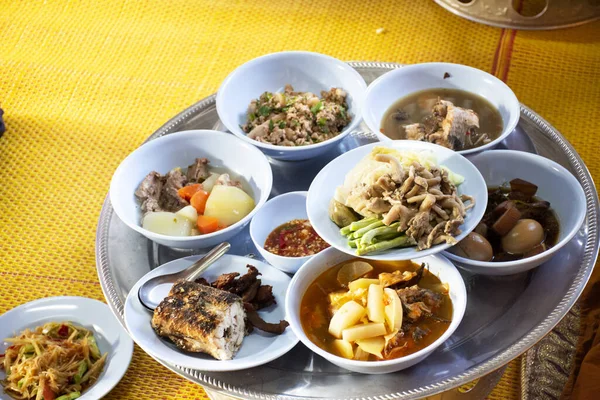 Thai Local Food Set Serve Guest People Join Married Traditional — Fotografia de Stock