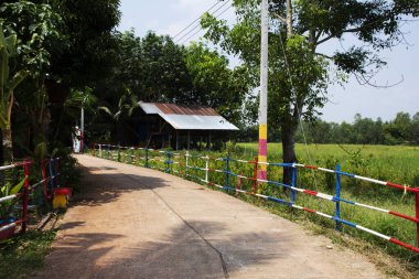 BUENG KAN, THAILAND - 3 Ekim 2019 tarihinde Bueng Kan, Tayland 'da Yaşam Cemaati Müzesi' nin köy kırsal kesiminin küçük bir caddesi ve manzarası