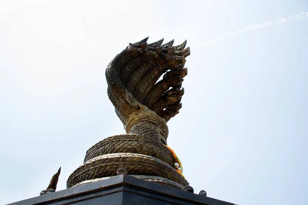 Naga Head Big Statue Riverside Mekong Foreign Traveler Thai People — Stock Photo, Image