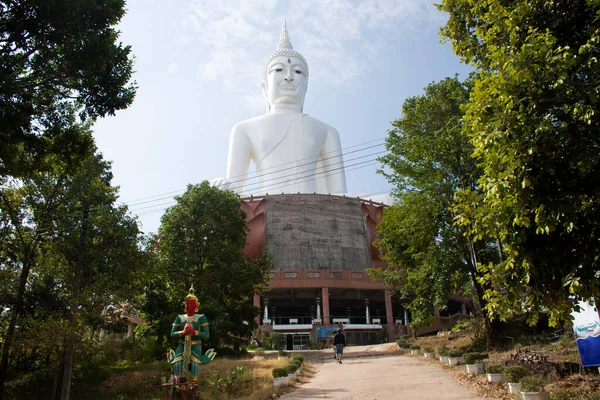 Grande Estátua Buddha Branco Montanha Wat Roi Phra Phutthabat Phu — Fotografia de Stock