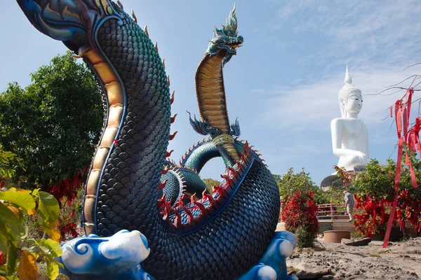 Mukdahan Thailand October Big Naka White Buddha Statue Thai People — 스톡 사진