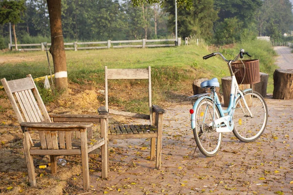Classic Vintage Retro Bicycle Stop Street Park Outdoor Riverside Mekhong — Stock Photo, Image