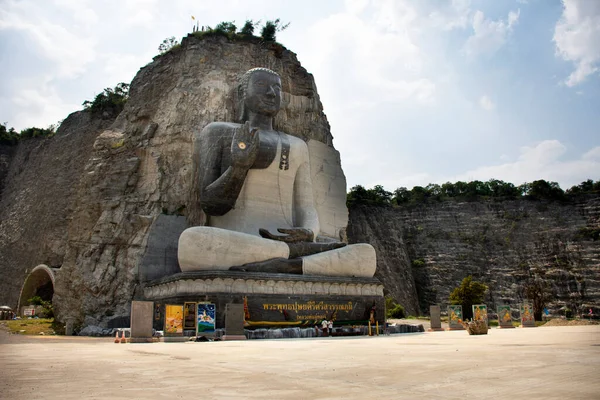 Suphan Buri Thailand October Big Buddha Carving Stone Cliff Wat — Stock Photo, Image
