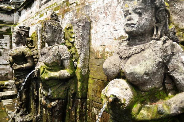 Figuras Del Templo Baño Fuente Agua Bendita Goa Gajah Cueva — Foto de Stock