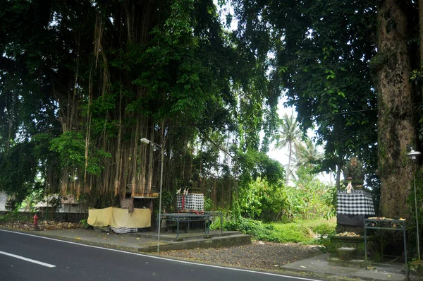 Small Hinduism Shrine Angel Devil Guardian Statue Balinese Style Road — Stock Photo, Image