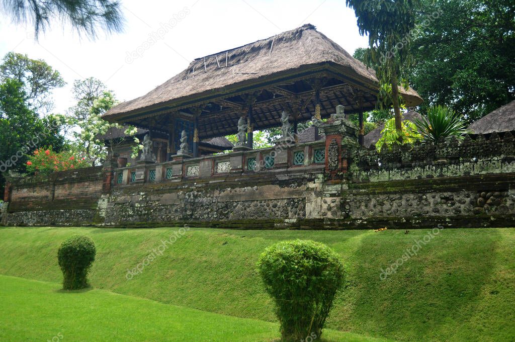 Interior exterior design and ancient decoration gardening of Pura Taman Ayun or Mengwi Temple significant Hindu archaeological site for travelers people travel visit at Ubud city in Bali, Indonesia