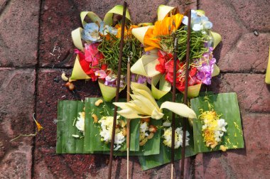 Kurban adakları, Endonezya usulü bale ayinlerini antik Hindu tanrısı tanrıya sunar ve Endonezya 'nın Bali kentindeki Ubud kasabasındaki püre binasını harap eder.
