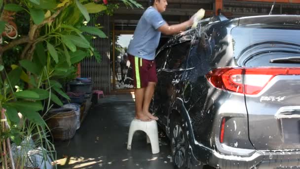 Nonthaburi Thailand May Thai Man People Recreation Work Cleaning Car — Stock Video