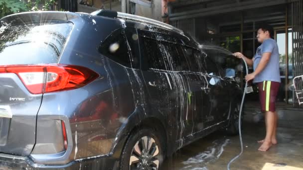 Nonthaburi Thaïlande Mai Thaï Hommes Loisirs Travail Nettoyage Lavage Voiture — Video