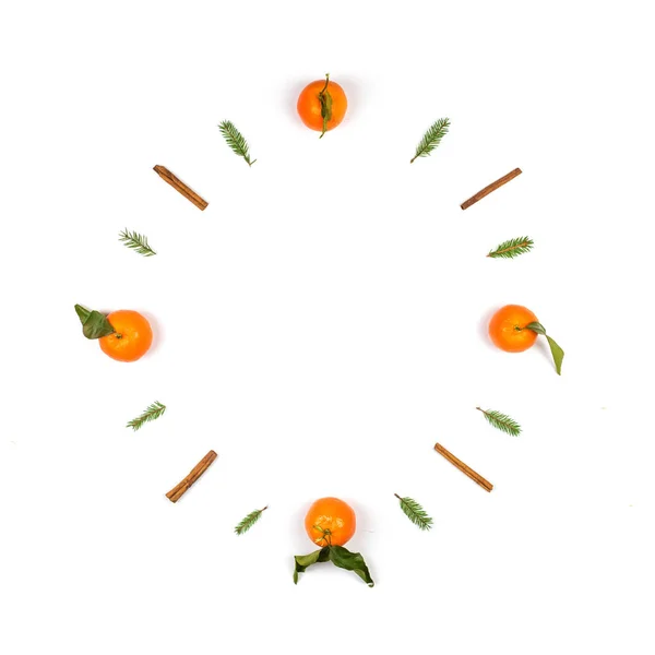 Noel kompozisyon mandarin, saat, üstten görünüm
