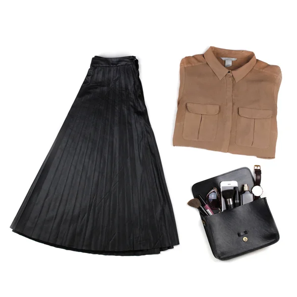 Schoonheidsblog concept. Vrouw kleding en accessoires: groene rok — Stockfoto
