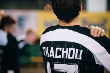 Minsk, Belarus - 19 Ekim 2018: Tanımlanamayan yerel takım oyuncusu