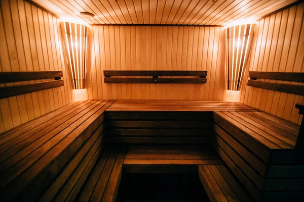 Interior of Finnish sauna, classic wooden sauna — Stock Photo, Image