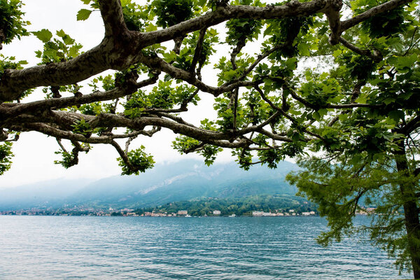 View above big beautiful lake, Como lake, Italy