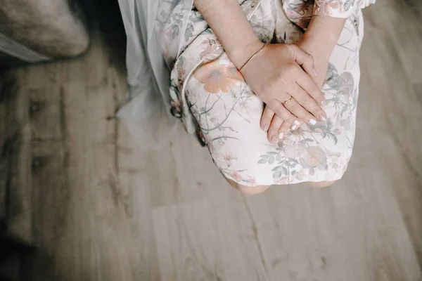 Main Mariée Sur Robe Blanche Prêt Pour Cérémonie Mariage — Photo