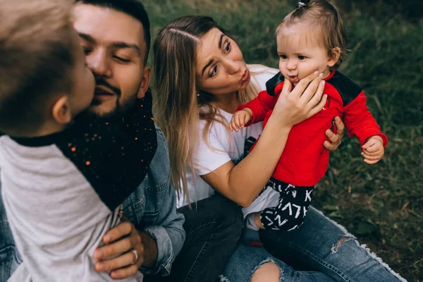 Happy Male Female Playing Children Outsid — Stock Photo, Image