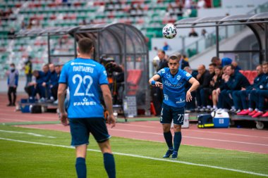MINSK, BELARUS - 24 Mayıs 2020: Belarus Kupası Finali 'nde FC Dynamo Brest oyuncuları. Dinamo Stadyumu 'nda (Minsk) FC BATE Borisov - FC Dinamo Brest maçı