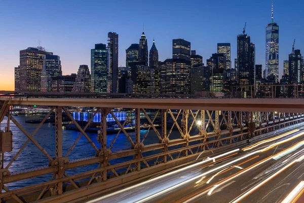 New York Skyline Brooklyn Bridge Sunset — Stock Photo, Image