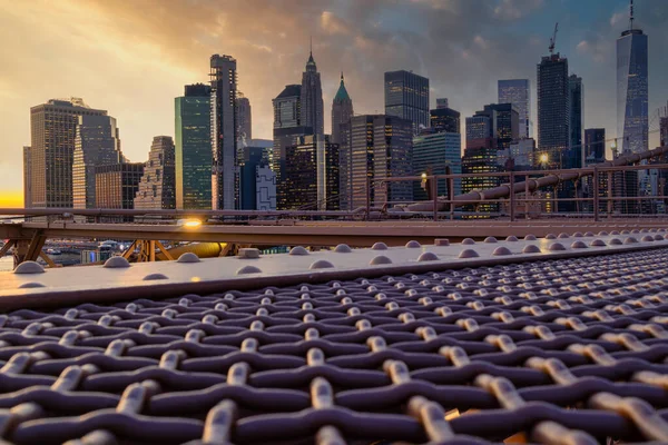 Skyline Nueva York Desde Puente Brooklyn Atardecer — Foto de Stock