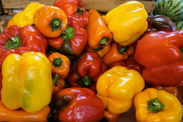 Colorful bell peppers for sale at the market