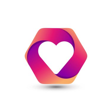 Soyut Gradyan Hexa Love Logo Tasarım Şablonu Premium Vektörü