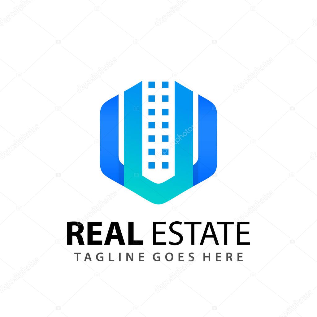 Letter U Gradient Hexagon Real Estate Company Modern Logo Design Template Vector