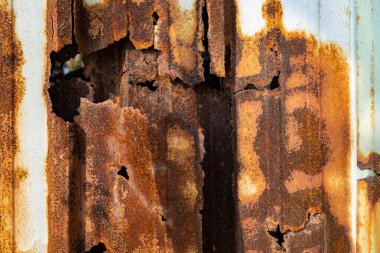 Paslı metal levha ve grunge doku. Aşınma ve oksitlenmiş arkaplan. 
