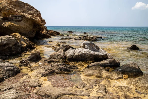 Rocky Coastline Beach Kiotari Rhodes Island Greece Summer Sunny Day — Stock Photo, Image