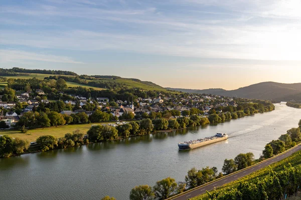 Vue Panoramique Sur Vallée Moselle Avec Village Viticole Brauneberg Arrière — Photo