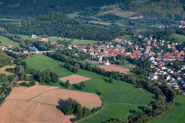 Widok Powietrza Krajobraz Niemczech Nadrenia Palatynat Pobliżu Bad Sobernheim Rzeką — Zdjęcie stockowe
