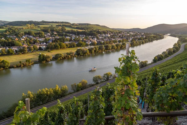 Πανοραμική Θέα Της Κοιλάδας Moselle Χωριό Κρασί Brauneberg Στο Παρασκήνιο — Φωτογραφία Αρχείου
