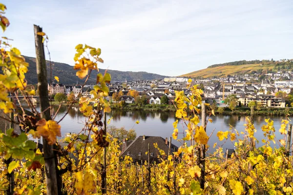 Bernkastel-Kues és a Moselle folyó ősszel több színben — Stock Fotó