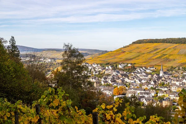 Jesienny krajobraz z wielobarwną przyrodą w Bernkastel-Kues na — Zdjęcie stockowe