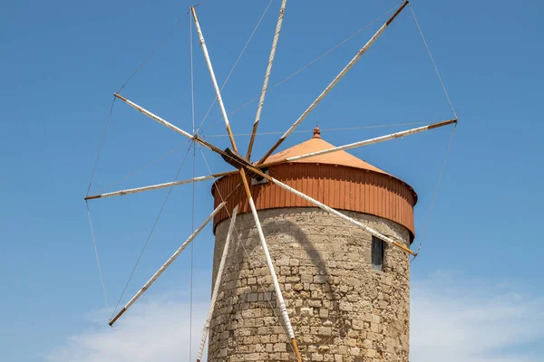 Old windmill at Mandraki  harbour in Rhodes city — Stock Photo, Image