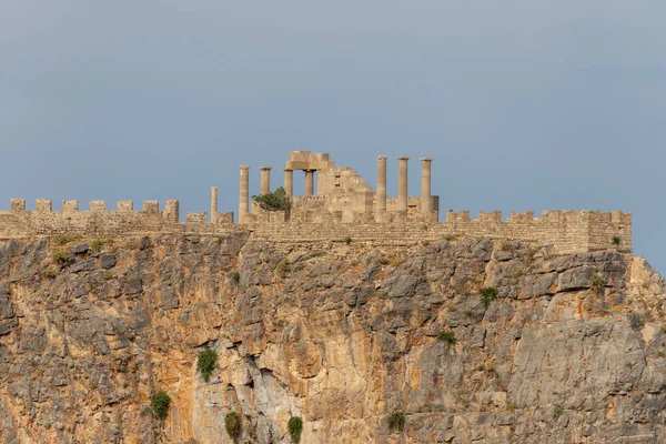 Primo Piano Dell Antica Acropoli Lindos Sull Isola Greca Rodi — Foto Stock