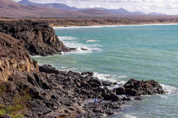 El Cotillo 'nun F kanarya adasındaki sahil şeridinde panoramik manzara