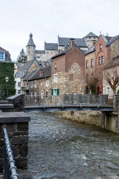 Stream Vichtbach Edifícios Históricos Stolberg Eifel Alemanha — Fotografia de Stock